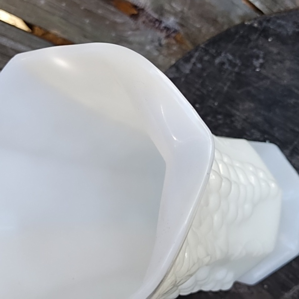 White Milk Glass Pitcher (Grape Design) - Picture 6 of 11